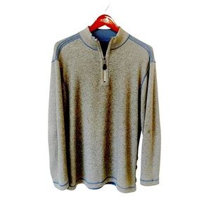 Men’s Reversible Quarter-Zip Sweater. Blue, Gray—->Gray, Blue. XL
